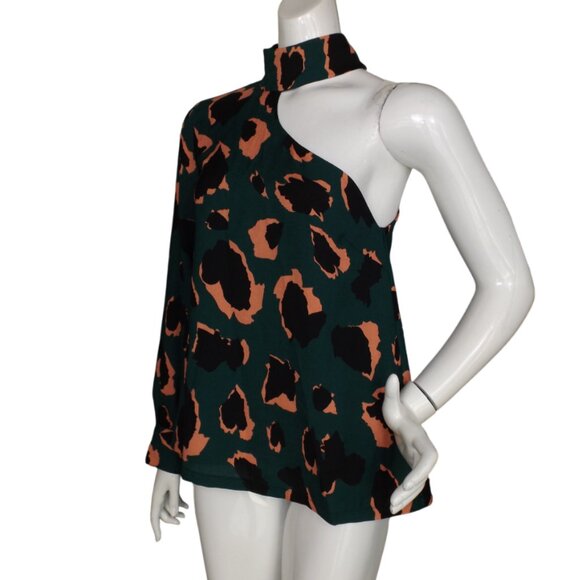 ELLIATT Top, S, One Shoulder, High Collar, Green Camo/Leopard, Long sleeve - Picture 4 of 13